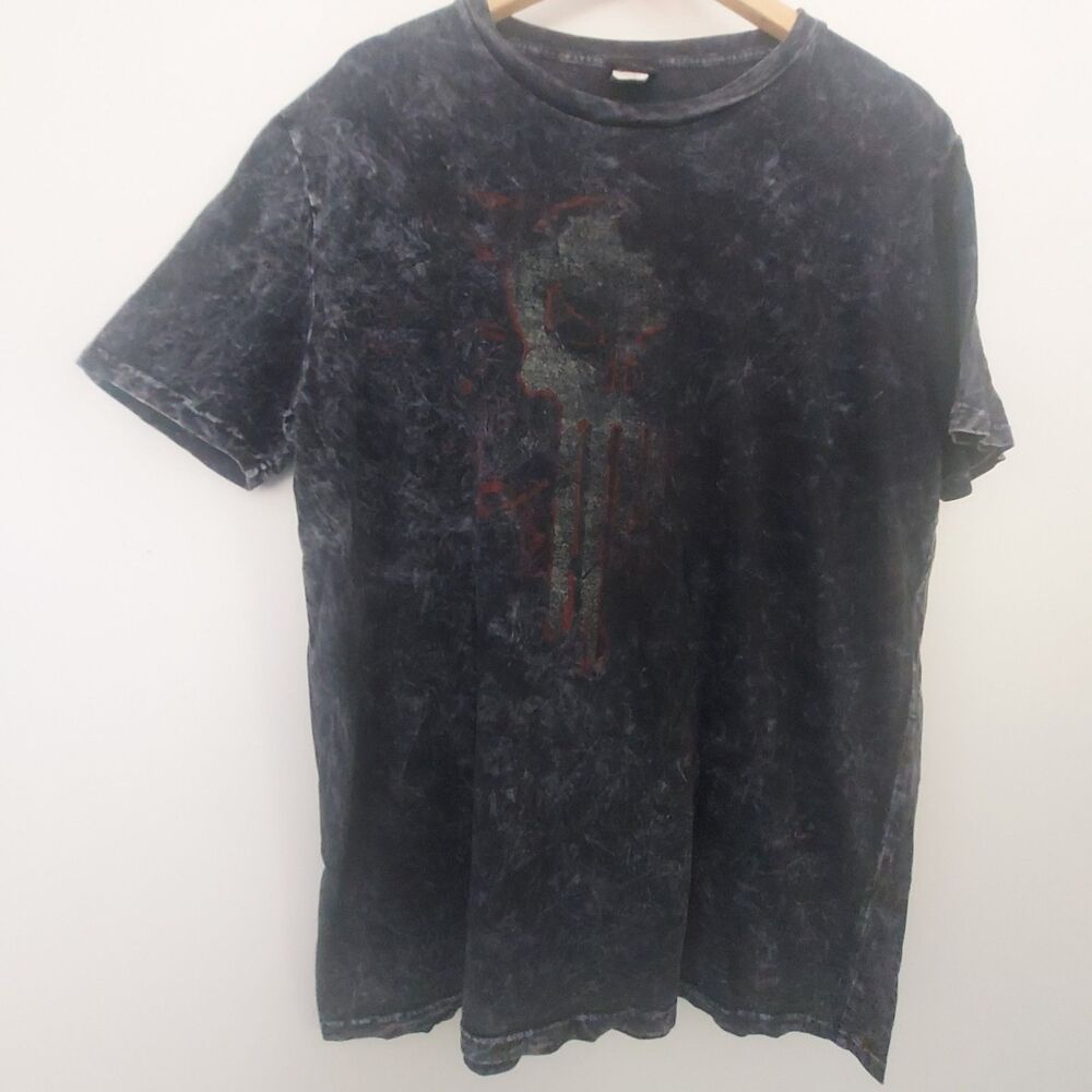 Marvel Punisher T-Shirt Mens Large Black Acid Wash Tee